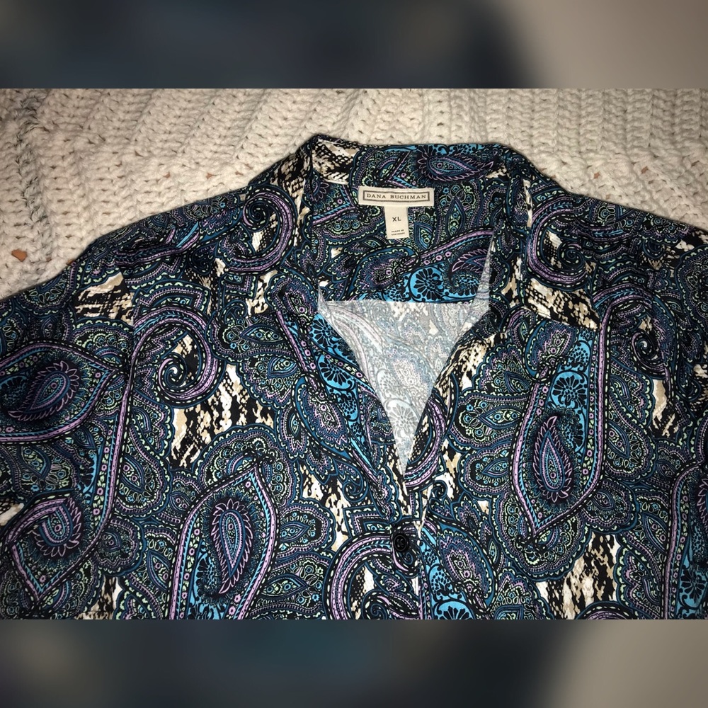 Paisley Dana Buchman 3/4 Sleeve Button Down Shirt